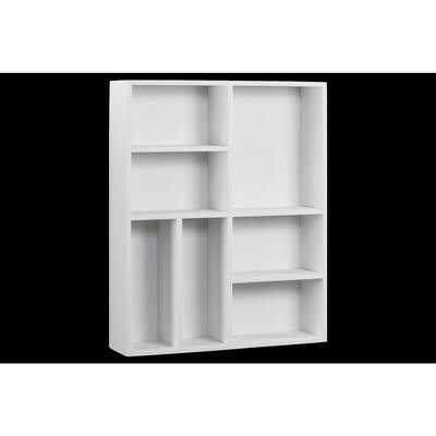 Wood Rectangular Wall Shelf with Backing and 7 Slots Coated Matte Finish White
