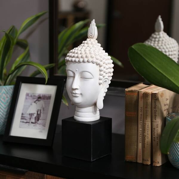 Resin Gloss Finish Cream Buddha Head with Pointed Ushnisha on Base ...