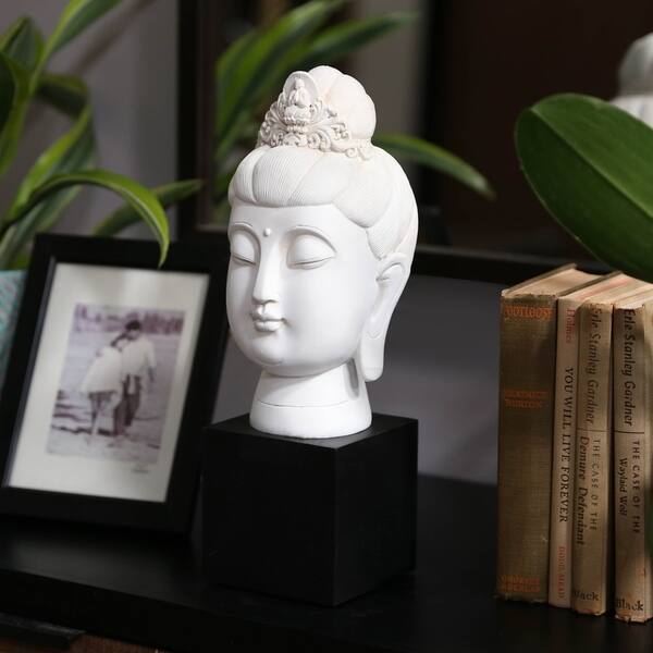 Resin Gloss Finish Cream Buddha Head with Floral Ushnisha on Base - Bed ...