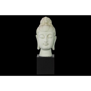 Resin Gloss Finish Cream Buddha Head with Floral Ushnisha on Base - Bed ...