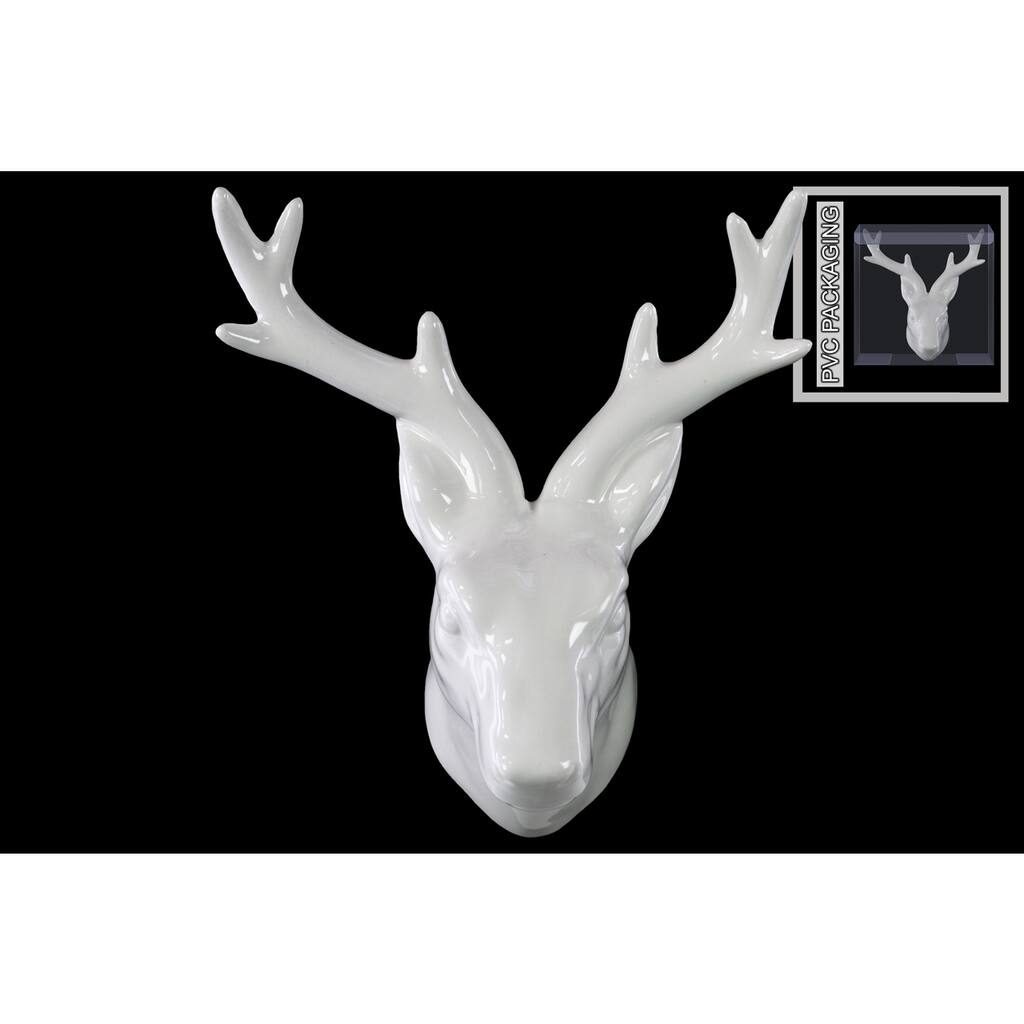 Ceramic Deer Head Wall Decor Gloss FInish White