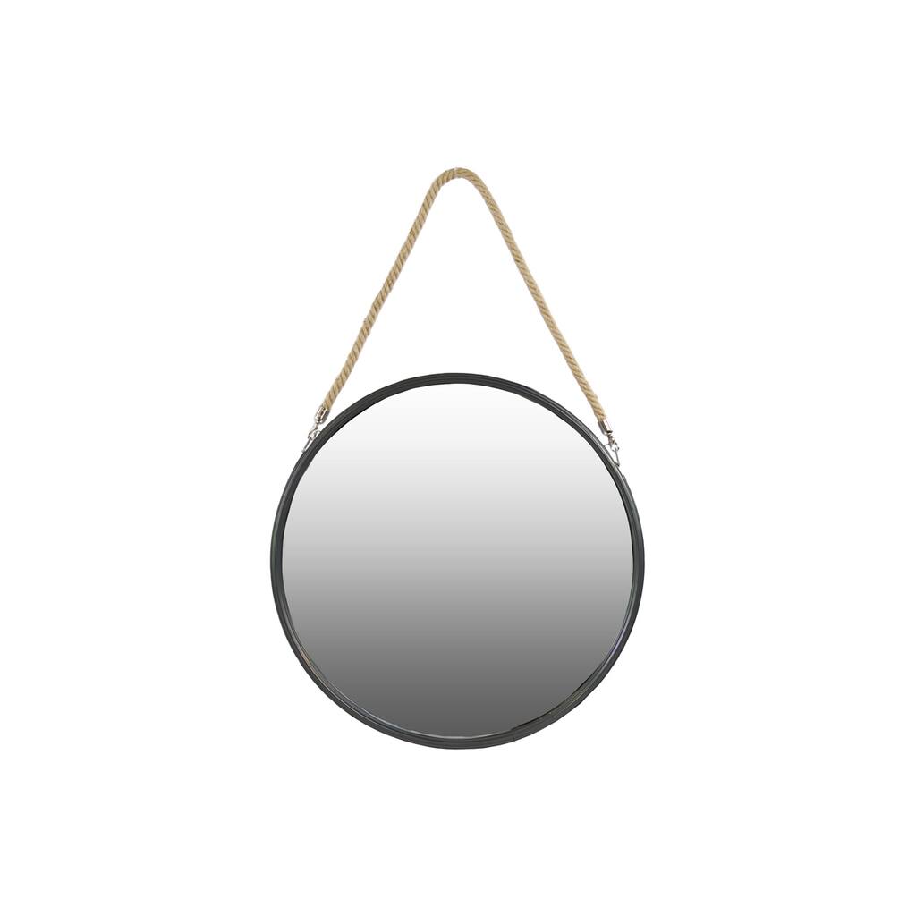 Metal Coated Finish Black Large Round Mirror with Rope Hanger