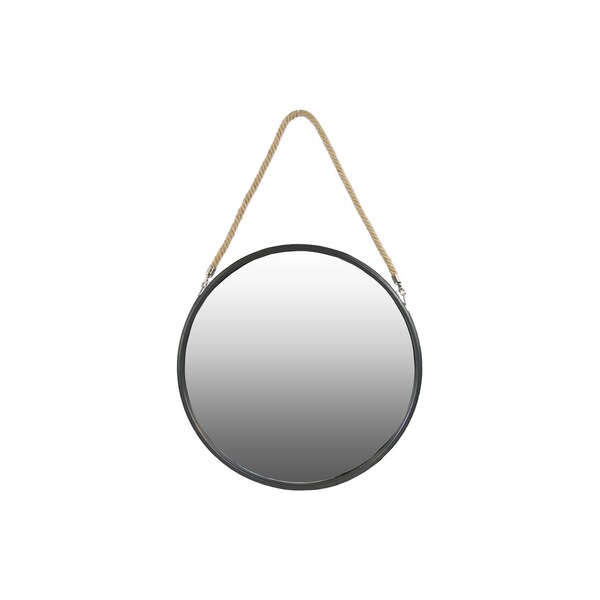Shop Metal Coated Finish Black Large Round Mirror with Rope Hanger
