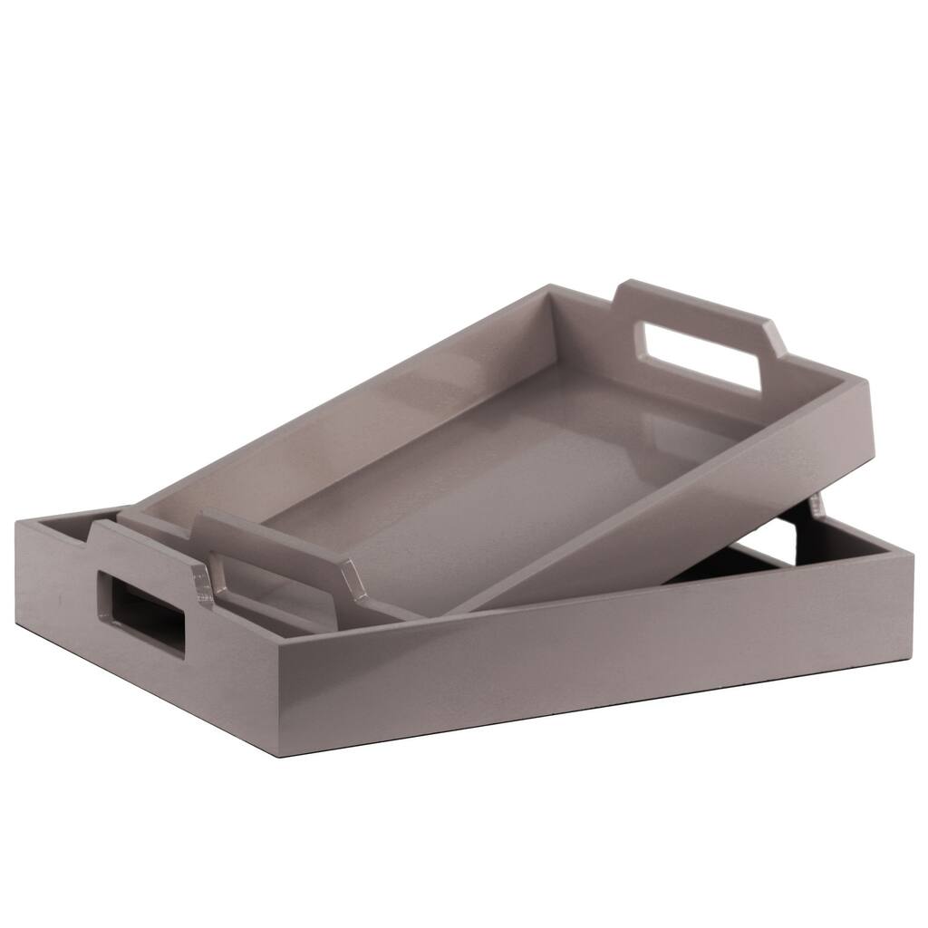 UTC40221: Wood Rectangular Serving Tray with Cutout Handles Set of Two Coated Finish Gray