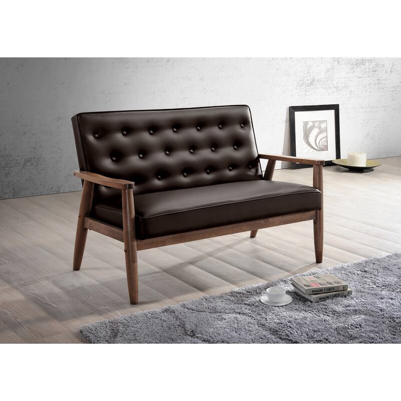 Baxton Studio Sorrento Brown Faux Leather Upholstered 3-piece Sofa Set