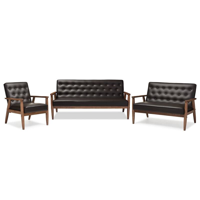 Baxton Studio Sorrento Brown Faux Leather Upholstered 3-piece Sofa Set