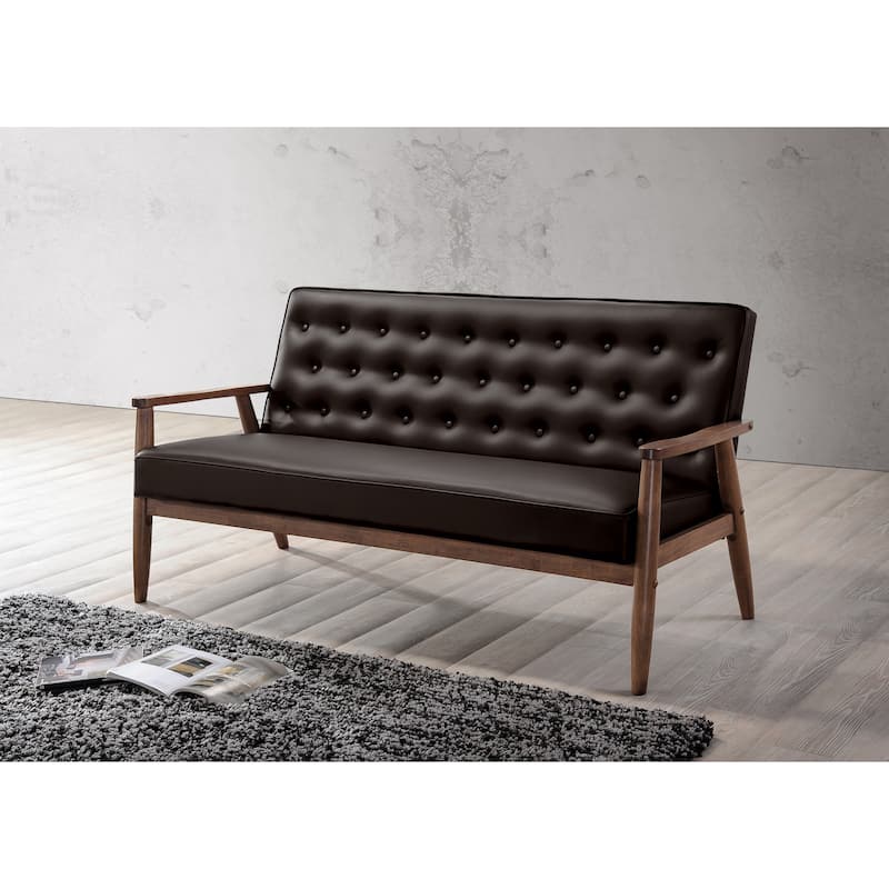 Baxton Studio Sorrento Brown Faux Leather Upholstered 3-piece Sofa Set
