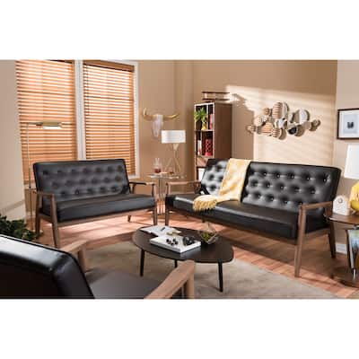 Baxton Studio Sorrento Brown Faux Leather Upholstered 3-piece Sofa Set