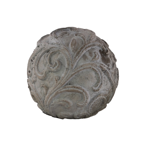 Washed Grey Cement Ornamental Large Sphere with Embossed Swirl Design