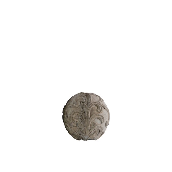 Washed Grey Cement Small Ornamental Sphere with Embossed Swirl Design