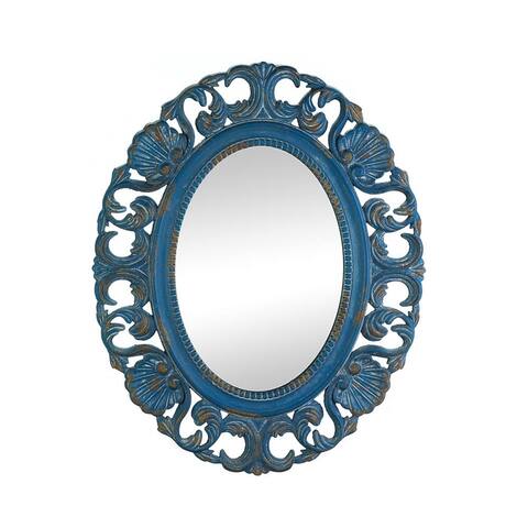 Antique-Style Blue Oval Wall Mirror - Blue/Brown