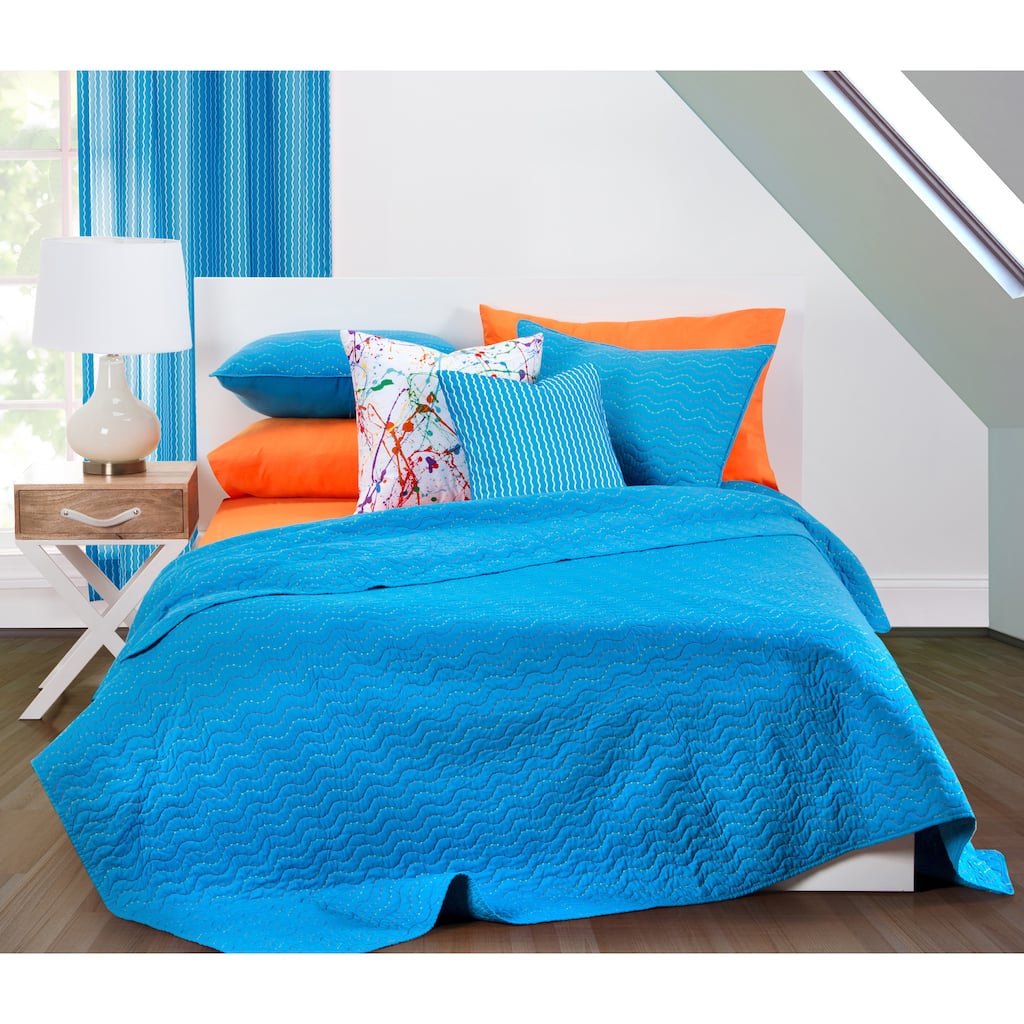 Crayola Stitched Cerulean Quilted 3-piece Coverlet Set