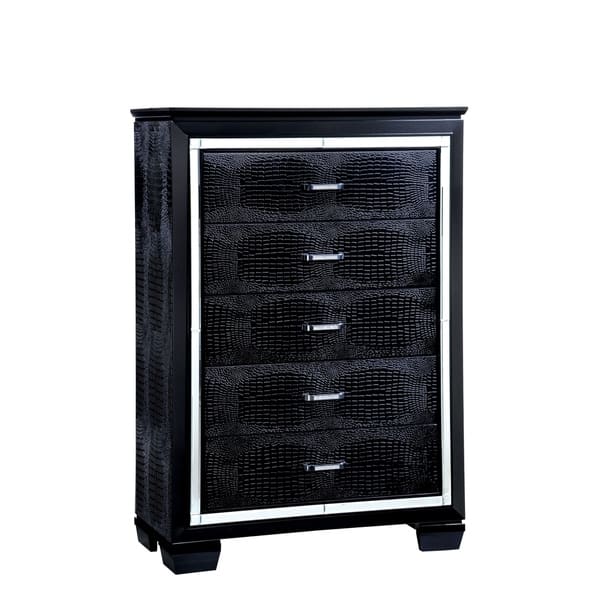 slide 1 of 7, Furniture of America Ruff Contemporary Solid Wood 5-drawer Chest Black