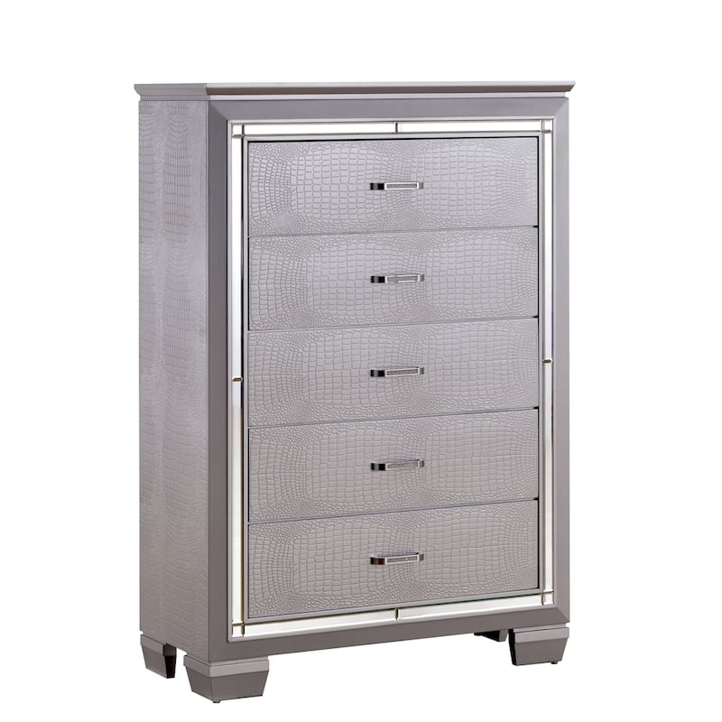 Ruff Transitional Solid Wood 5-Drawer Chest by Furniture of America - Silver
