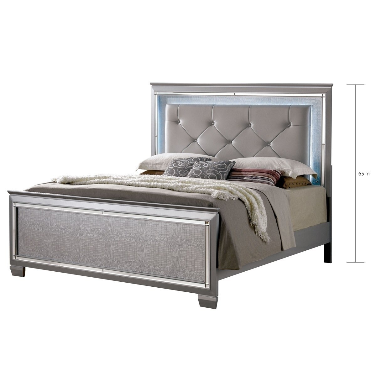 Furniture of America Seboya Gray King Panel Bed with LED Light and