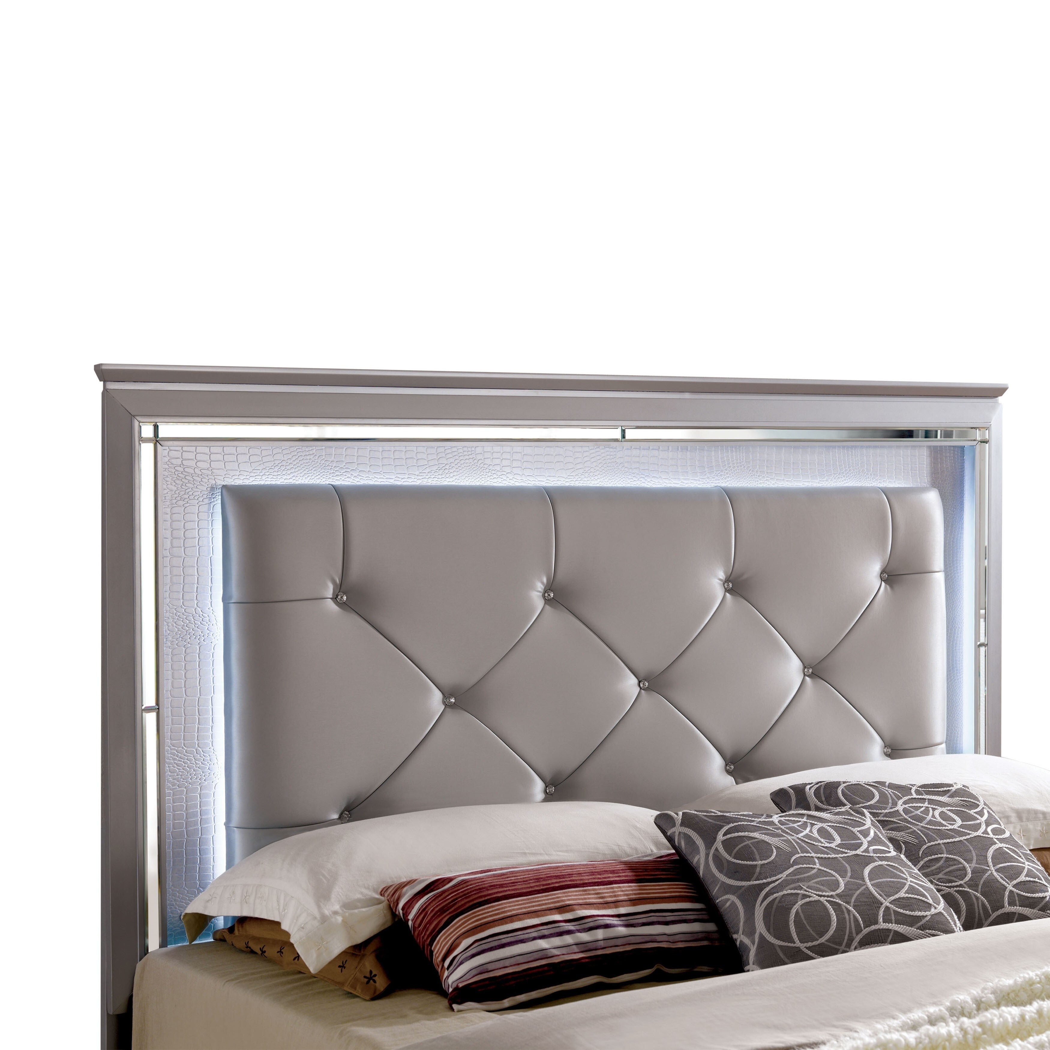 Furniture of America Seboya Gray King Panel Bed with LED Light and