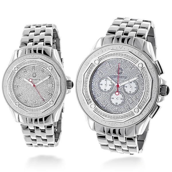 Centurvm His and Hers Matching 1.5ct TDW Diamond Stainless Steel Watch Set