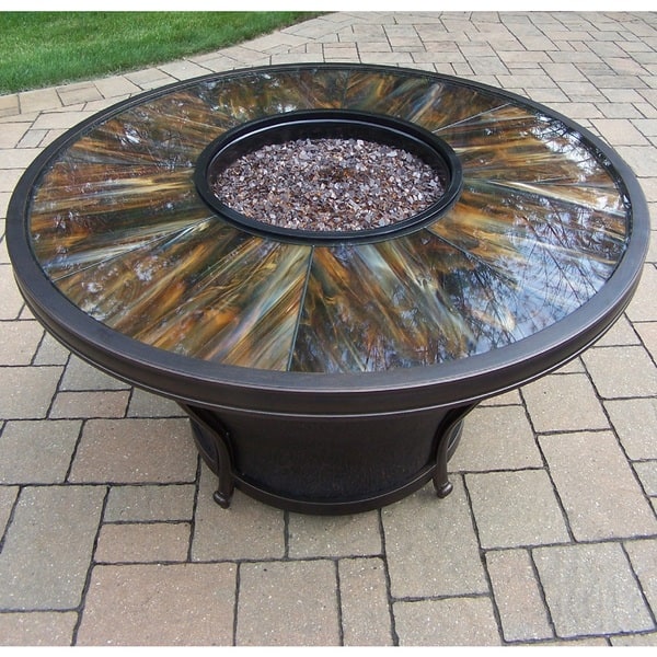 Shop Round Fire Pit Table Glass Beads Cover Rocking Chairs And