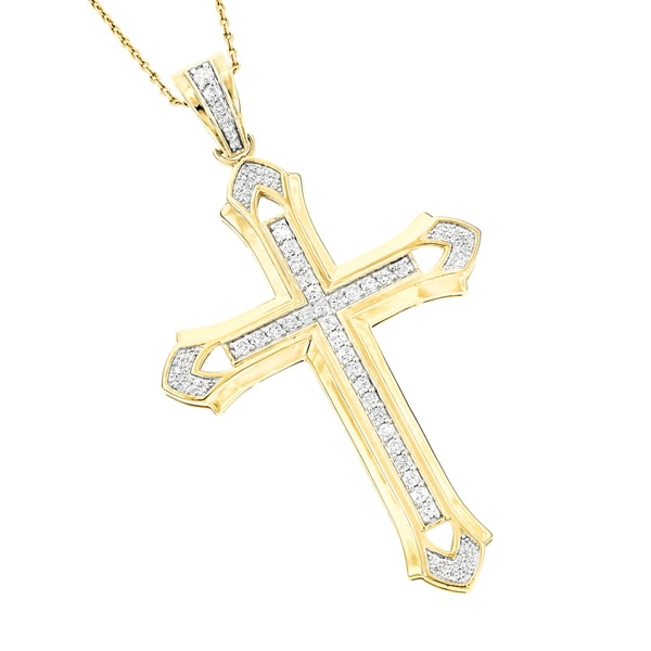 Shop Luxurman Mens 14k Yellow Gold 2ct TDW Diamond Cross Pendant - Free ...