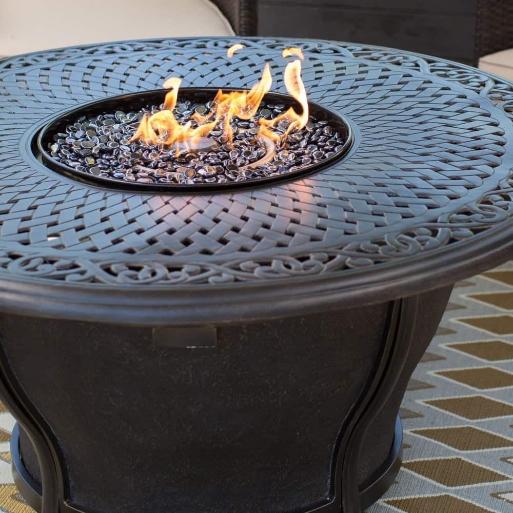 Round Aluminum Gas Firepit Table with Burner and Weather Fabric Cover