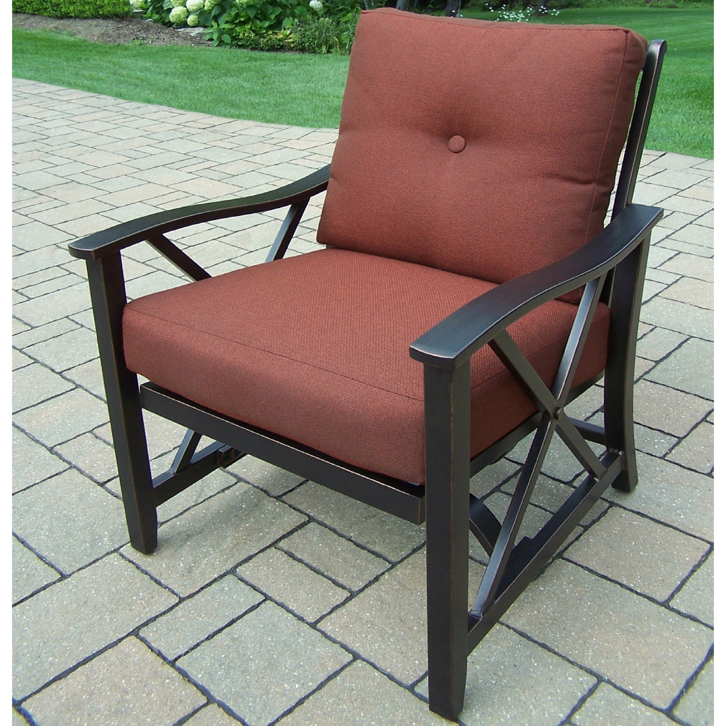 5 Piece Gas Firepit Table Chat Set With 4 Cushioned Rocking Chairs