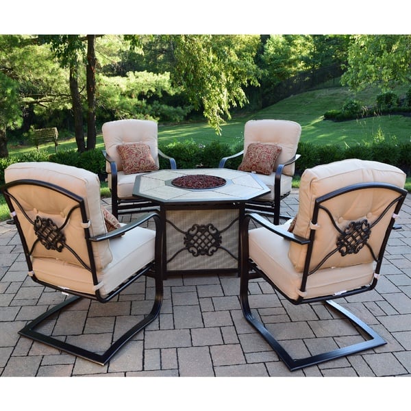 Shop Premium Memorial 5 Piece Porcelain Octagon Gas Firepit Table