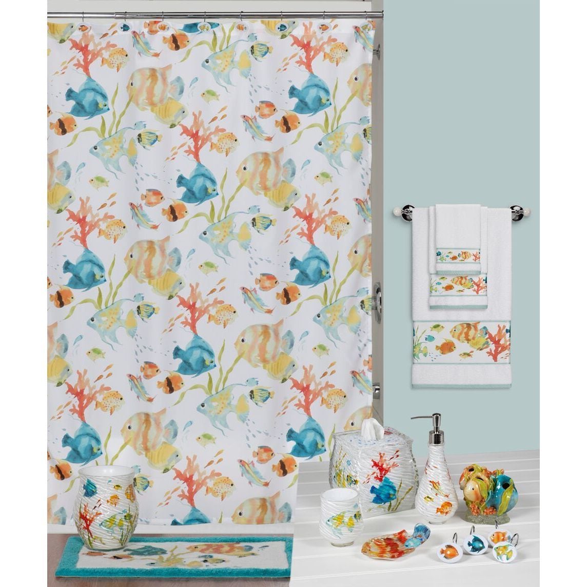 fish shower curtains bath accessory sets Killer Whale Orca Curtain Set Teal Blue Beach Coastal Ocean Shower Curtain 72
