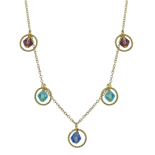 Luxiro Gold Finish Multi-color Beads Floating Circle Station Necklace ...