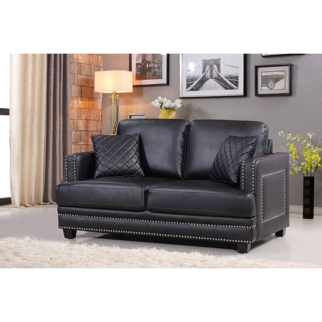 Ferrara Black Leather Nailhead Loveseat