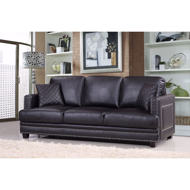 Ferrara Black Leather Nailhead Sofa - Overstock - 11023836