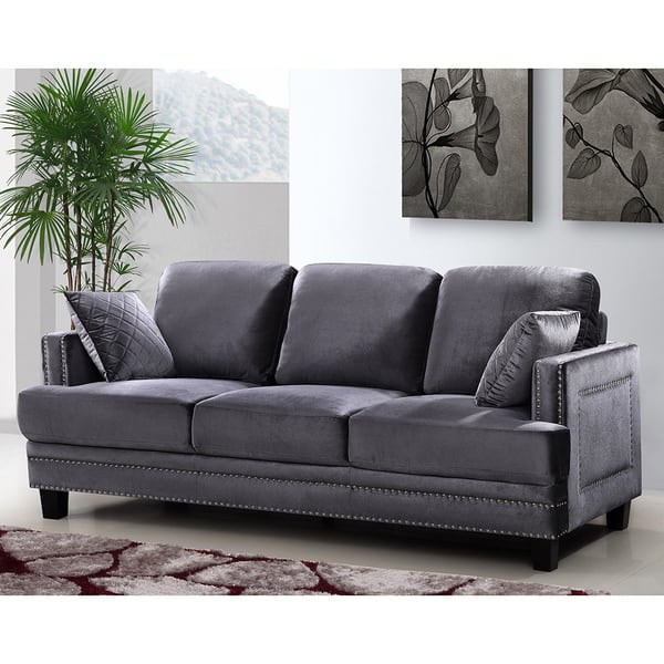 Ferrara Grey Velvet Nailhead Sofa Overstock 11023837