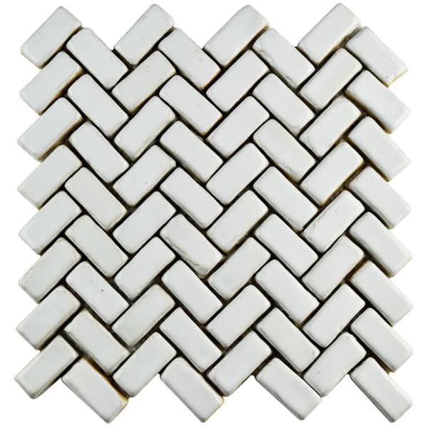 Somertile 11x11 5 Inch London Herringbone White Ceramic Somertile 11x11 5 Inch London Herringbone White Ceramic