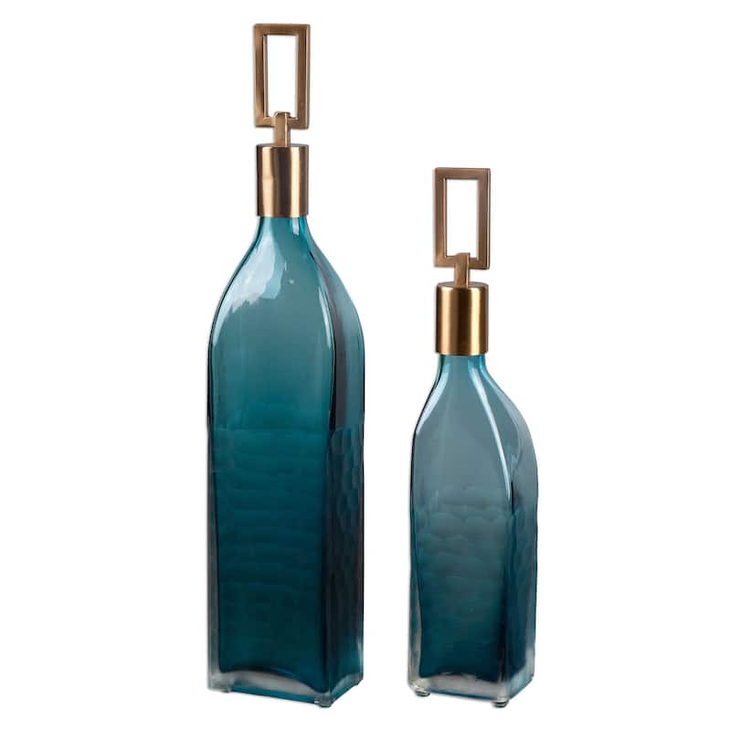 Annabella Teal Glass Bottles (Set of 2)