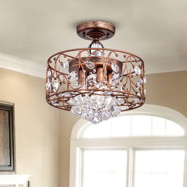 Bianca Round Iron Frame Flush Mount Chandelier with Crystal Balls