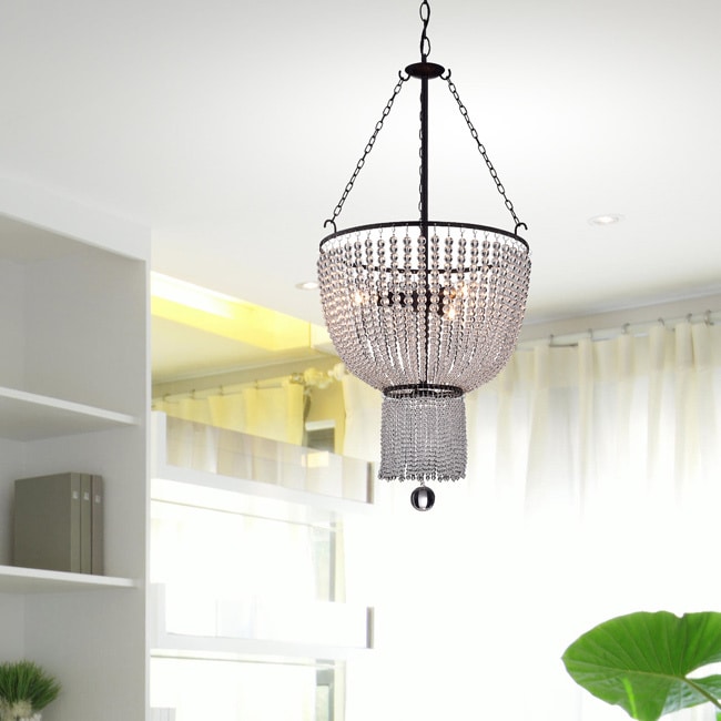 Connie Antique Black 3-Light Chandelier with Crystal Beads (Antique Black,3-Light,Chandelier,Crystal Beads) - Chandeliers For Bedrooms by Overstock.com