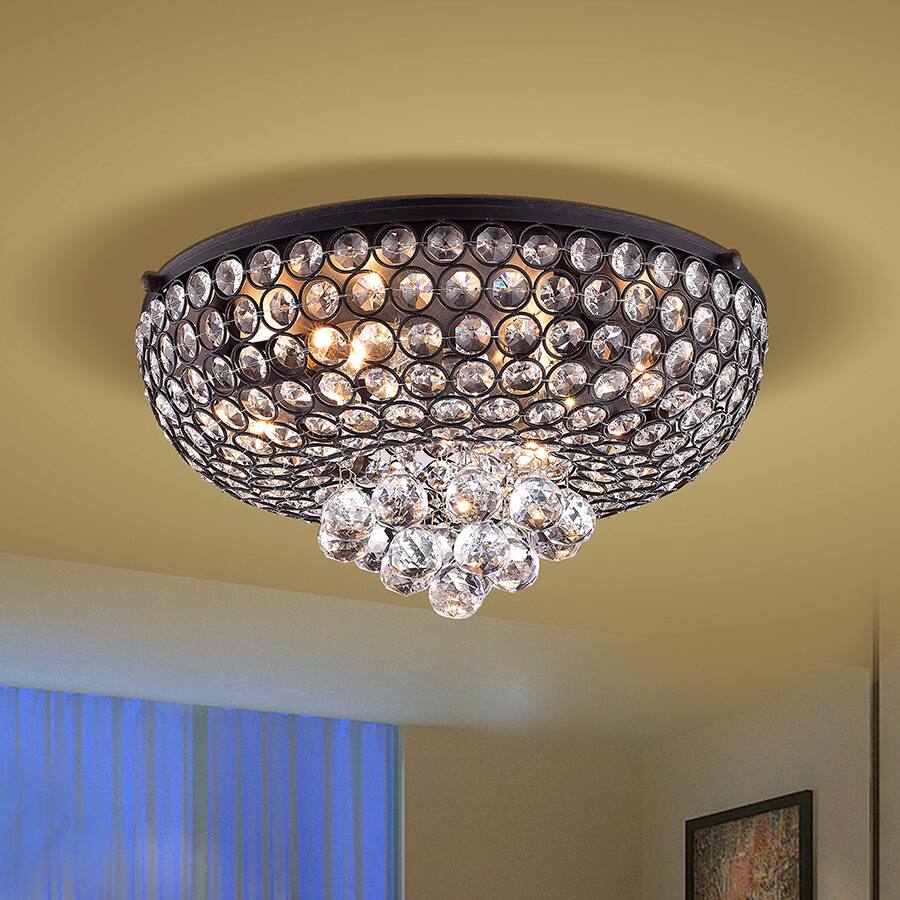 Francisca 4-light Antique Black Flush Mount Crystal Chandelier