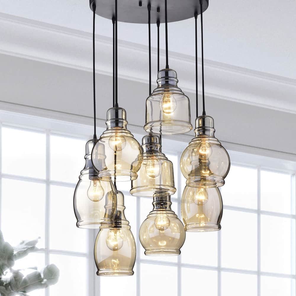 Mariana Cognac Glass Cluster Pendant in Antique Black Finish