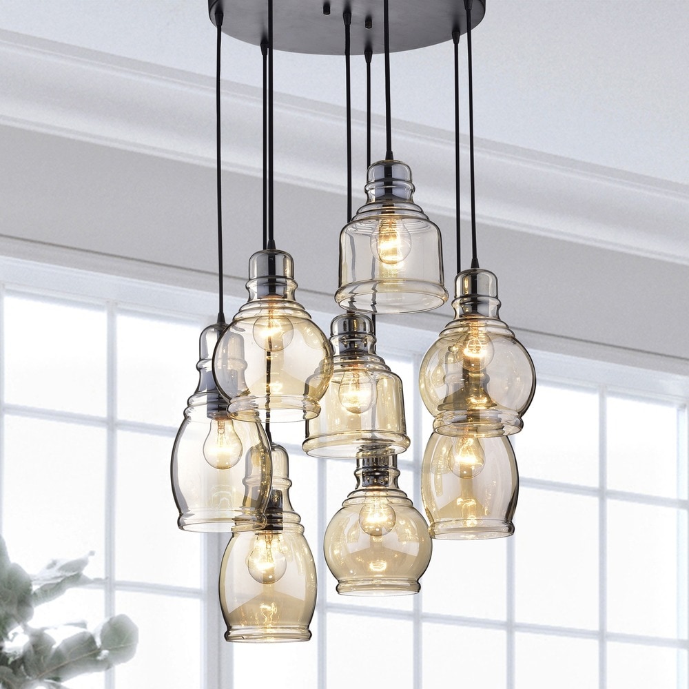 Jojospring Mariana Cognac Glass Cluster Pendant in Antique Black Finish