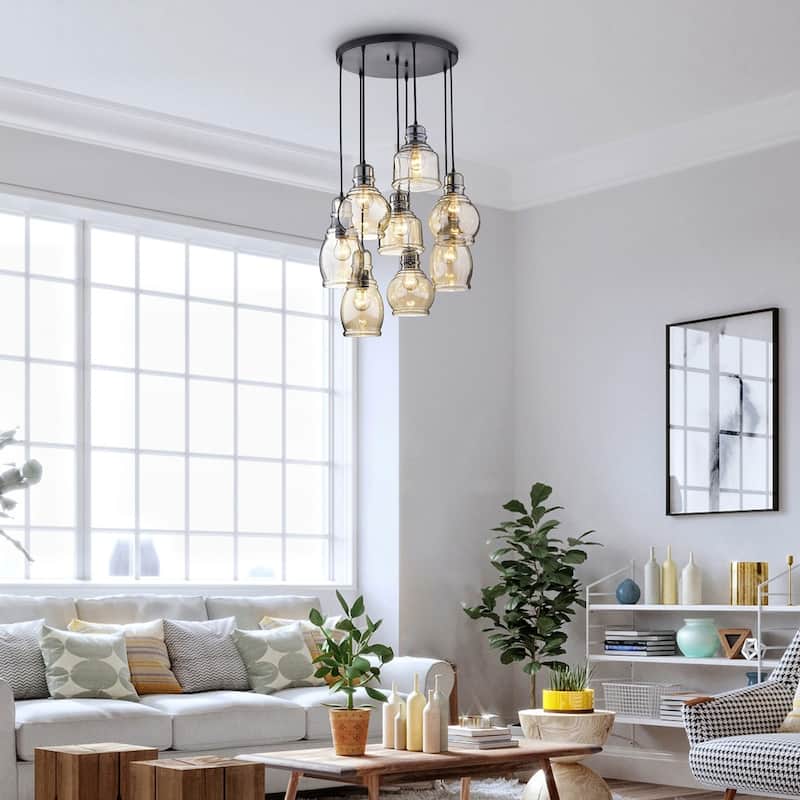 Mariana Cognac Glass Cluster Pendant in Antique Black Finish