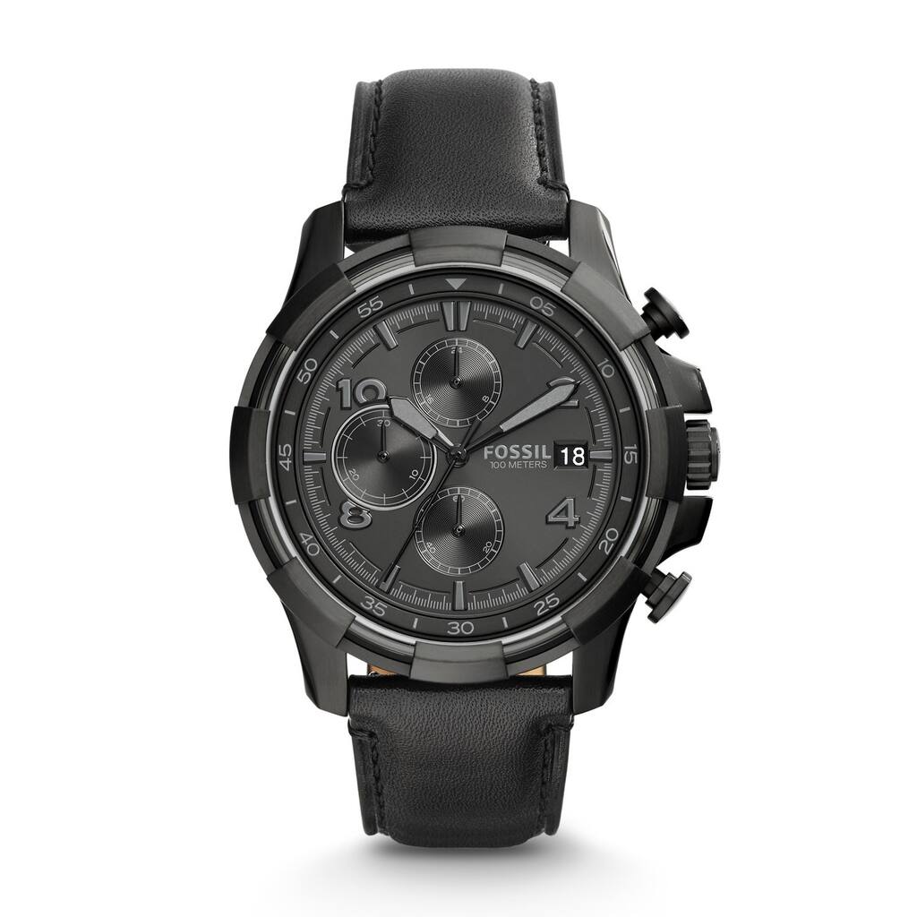 Fossil Men's FS5133 Dean Chronograph Black Dial Black Leather Watch