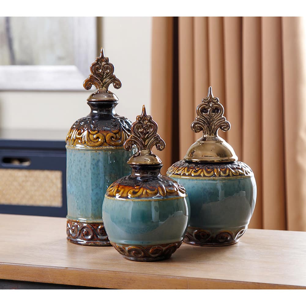 Abbyson Indigo Copper Jar Set (Set of 3)