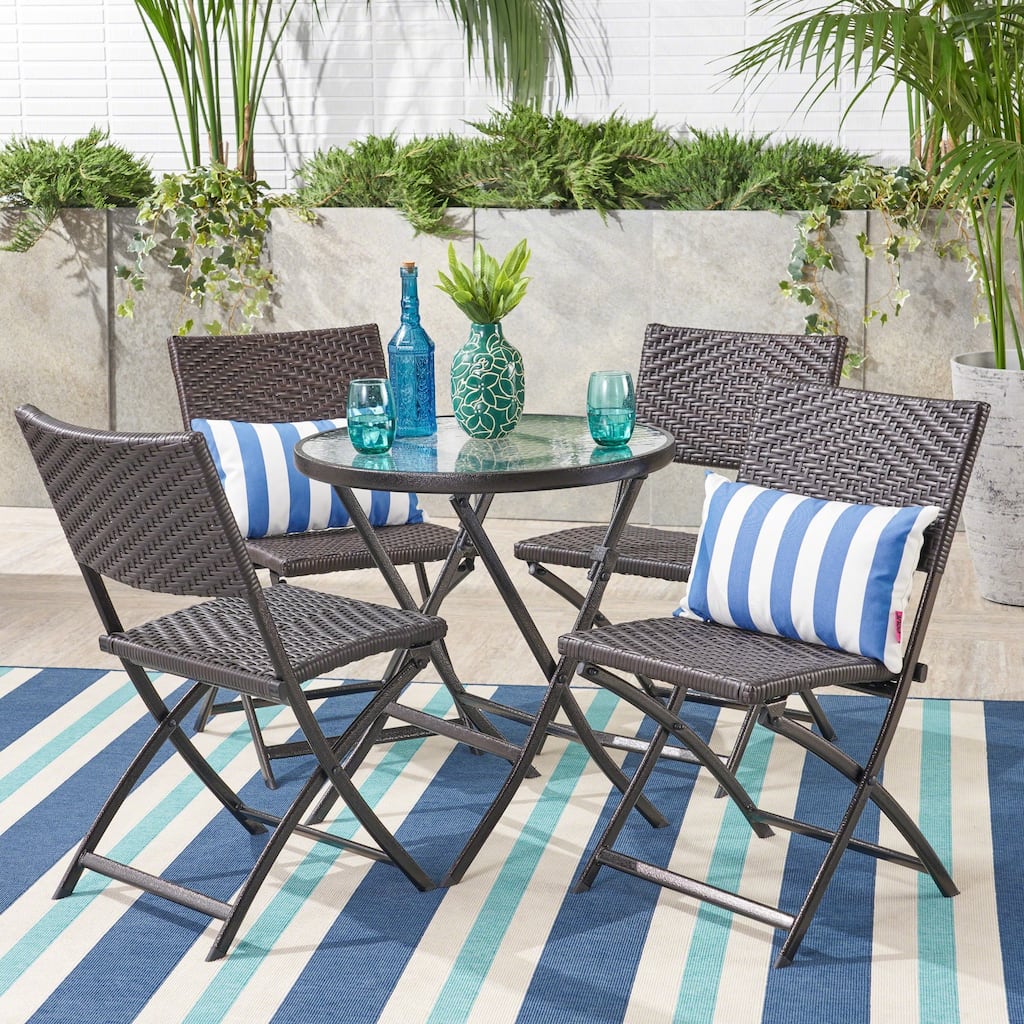 El Paso Outdoor 5-piece Multi-brown Wicker Folding Dining Set by Christopher Knight Home