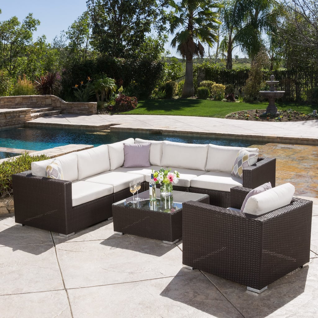 Santa Rosa Outdoor 7-piece Wicker Seating Sectional Set with Sunbrella Cushion by Christopher Knight Home