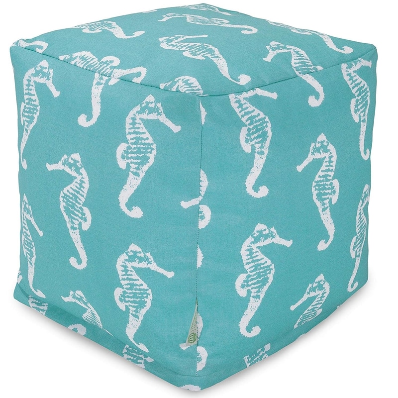 Majestic Home Goods Sea Horse Indoor / Outdoor Ottoman Pouf Cube - Teal