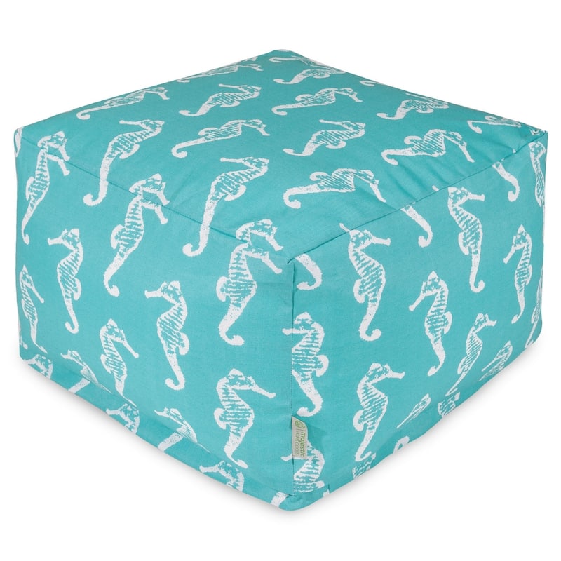 Majestic Home Goods Indoor Outdoor Sea Horse Ottoman Pouf 27 in L x 27 in W x 17 in H - Teal