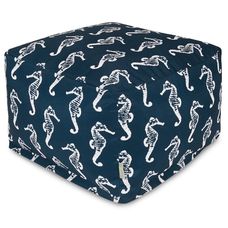 Majestic Home Goods Indoor Outdoor Sea Horse Ottoman Pouf 27 in L x 27 in W x 17 in H - Navy