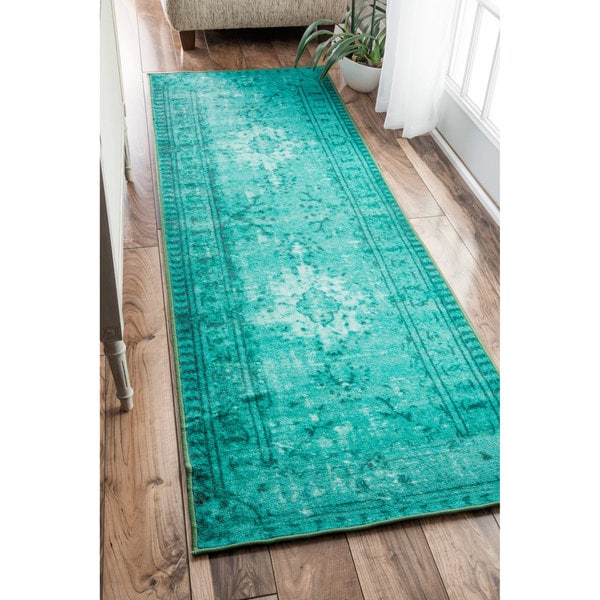 Nuloom Vintage Inspired Adileh Overdyed Turquoise Runner