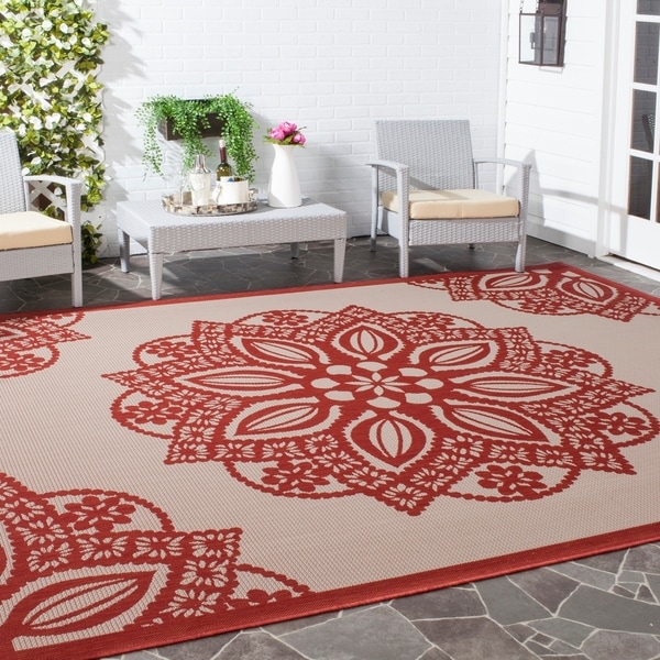Safavieh Courtyard Floral Medallion Beige/ Red Indoor/ Outdoor Rug - 9' x 12'