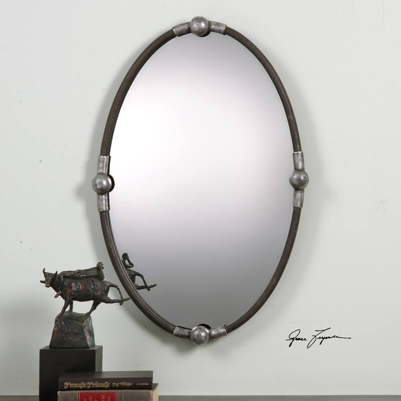 Carrick Black Oval Mirror - Grey - 21.5x32.25x2.25