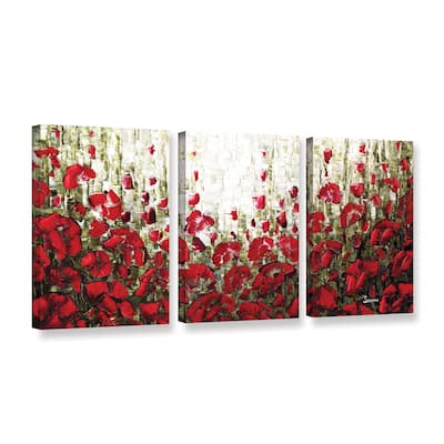 ArtWall Susanna Shaposhnikova's Olive Red Poppies, 3 Piece Gallery Wrapped Canvas Set